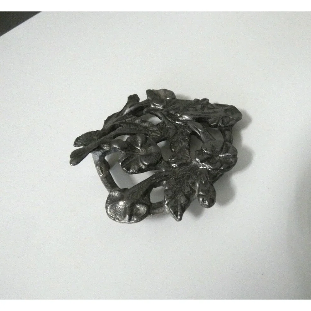 VTG Metzke 1986 Hummingbird Floral Ornate Pewter Small Trivet Paperweight 2.5